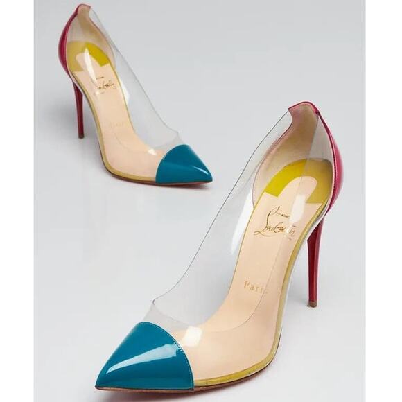 FINAL PRICE DROP: Christian Louboutin Debout 100 Patent PVC Riviera Heels - Picture 1 of 10